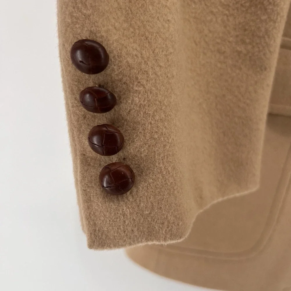 Chaps‎ Ralph Lauren Camel Hair Blazer Jacket Pockets Leather Buttons USA